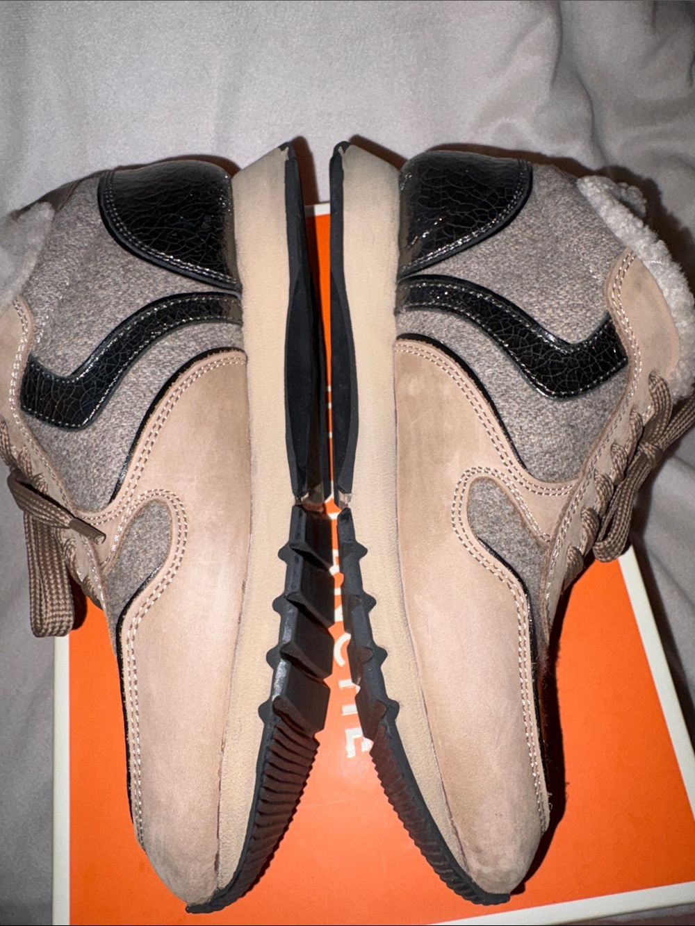 NWT VOILE BLANCHE JULIA Fur Leather And Fabric Sneakers in Beige - Picture 13 of 14